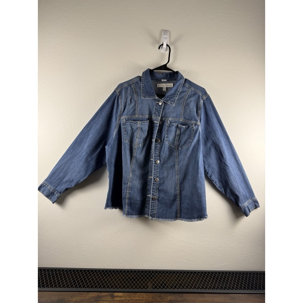 Est. 1946 Denim Blue‎ Stretch Button Front Jean Jacket Women's Plus Size 18/20W